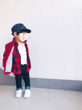 「OLD NAVY（オールドネイビー）のアイテム（スタジャン）」を使った、P×Kさん（キッズ・90cm）の冬コーディネート
