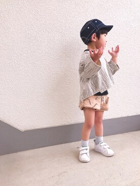 「ワークキャップ」｜「アイテム（スウェット）」を使った、P×Kさん（キッズ・90cm）の春コーディネート