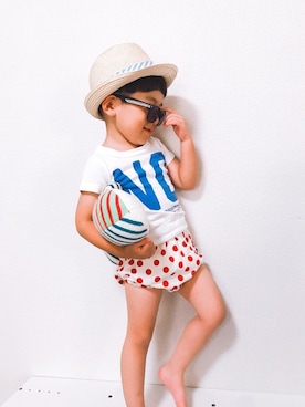 「DENIM DUNGAREE（デニムダンガリー）のアイテム（雑貨/ホビー）」を使った、P×Kさん（キッズ・90cm）の夏コーディネート