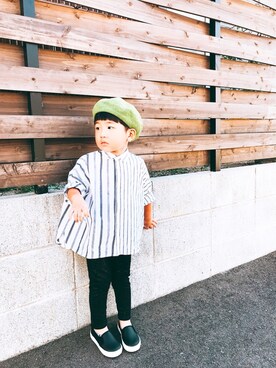 「ドルマンスリーブ」｜「アイテム（スリッポン）」を使った、P×Kさん（キッズ・90cm）の秋コーディネート