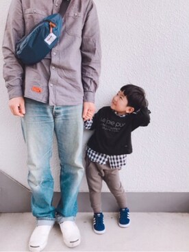 「CONVERSE（コンバース）のアイテム（スリッポン）」を使った、P×Kさん（キッズ・90cm）の秋コーディネート