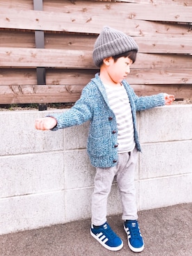 「スウエットパンツ」｜「アイテム（ニットキャップ/ビーニー）」を使った、P×Kさん（キッズ・90cm）の秋コーディネート