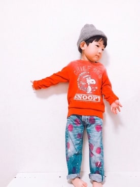 「RAD CUSTOM（ラッドカスタム）のアイテム（帽子）」を使った、P×Kさん（キッズ・90cm）の秋コーディネート