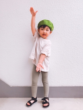「ドルマンスリーブ」｜「アイテム（ハンチング/ベレー帽）」を使った、P×Kさん（キッズ・90cm）の春コーディネート