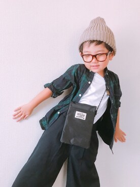 「タータンチェック」｜「アイテム（ニットキャップ/ビーニー）」を使った、P×Kさん（キッズ・100cm）の秋コーディネート