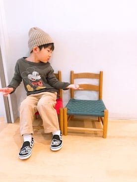 「スウエット」｜「アイテム（スリッポン）」を使った、P×Kさん（キッズ・100cm）の春コーディネート