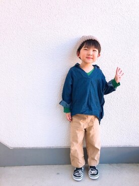 「リブT」｜「アイテム（スリッポン）」を使った、P×Kさん（キッズ・100cm）の春コーディネート