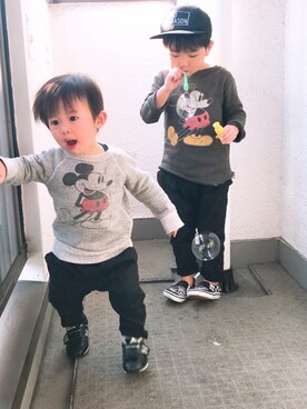 「スウエット」｜「アイテム（スリッポン）」を使った、P×Kさん（キッズ・100cm）の春コーディネート