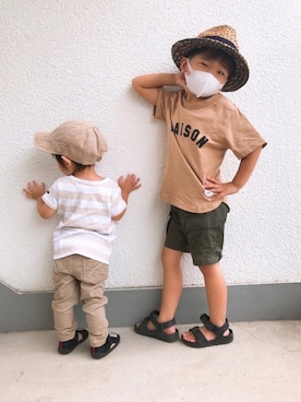 「ストローハット」｜「アイテム（キャップ）」を使った、P×Kさん（キッズ・100cm）の夏コーディネート