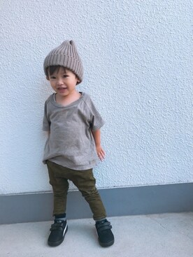 「devirock（デビロック）のアイテム（ニットキャップ/ビーニー）」を使った、P×Kさん（キッズ・80cm）の秋コーディネート