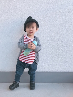 「クルーネックニット」｜P×Kさん（キッズ・80cm）の秋コーディネート