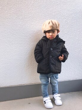 「アウターコーデ」｜「アイテム（ハンチング/ベレー帽）」を使った、P×Kさん（キッズ・80cm）の冬コーディネート