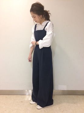 「A part by（アパートバイ）のアイテム（サロペット/オーバーオール）」を使った、hikariさん（レディース・153cm）の春コーディネート