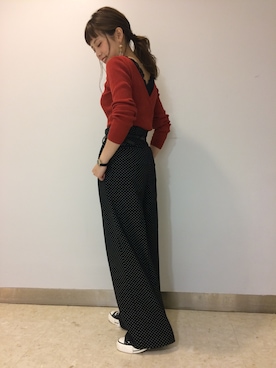 「赤」｜「アイテム（タンクトップ）」を使った、hikariさん（レディース・153cm）の秋コーディネート