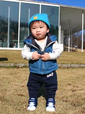 「ザノースフェイス」｜「アイテム（スウェット）」を使った、r-kunさん（キッズ・70cm）の冬コーディネート