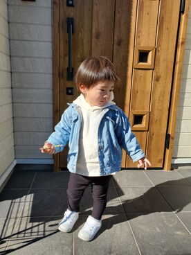 「petit main（プティマイン）のアイテム（パーカー）」を使った、r-kunさん（キッズ・80cm）の冬コーディネート