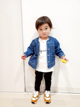 「petit main（プティマイン）のアイテム（デニムジャケット）」を使った、r-kunさん（キッズ・80cm）の春コーディネート