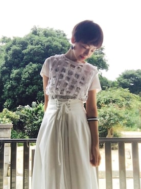「白トップス」｜「アイテム（その他）」を使った、ayan_nさん（レディース・158cm）の夏コーディネート