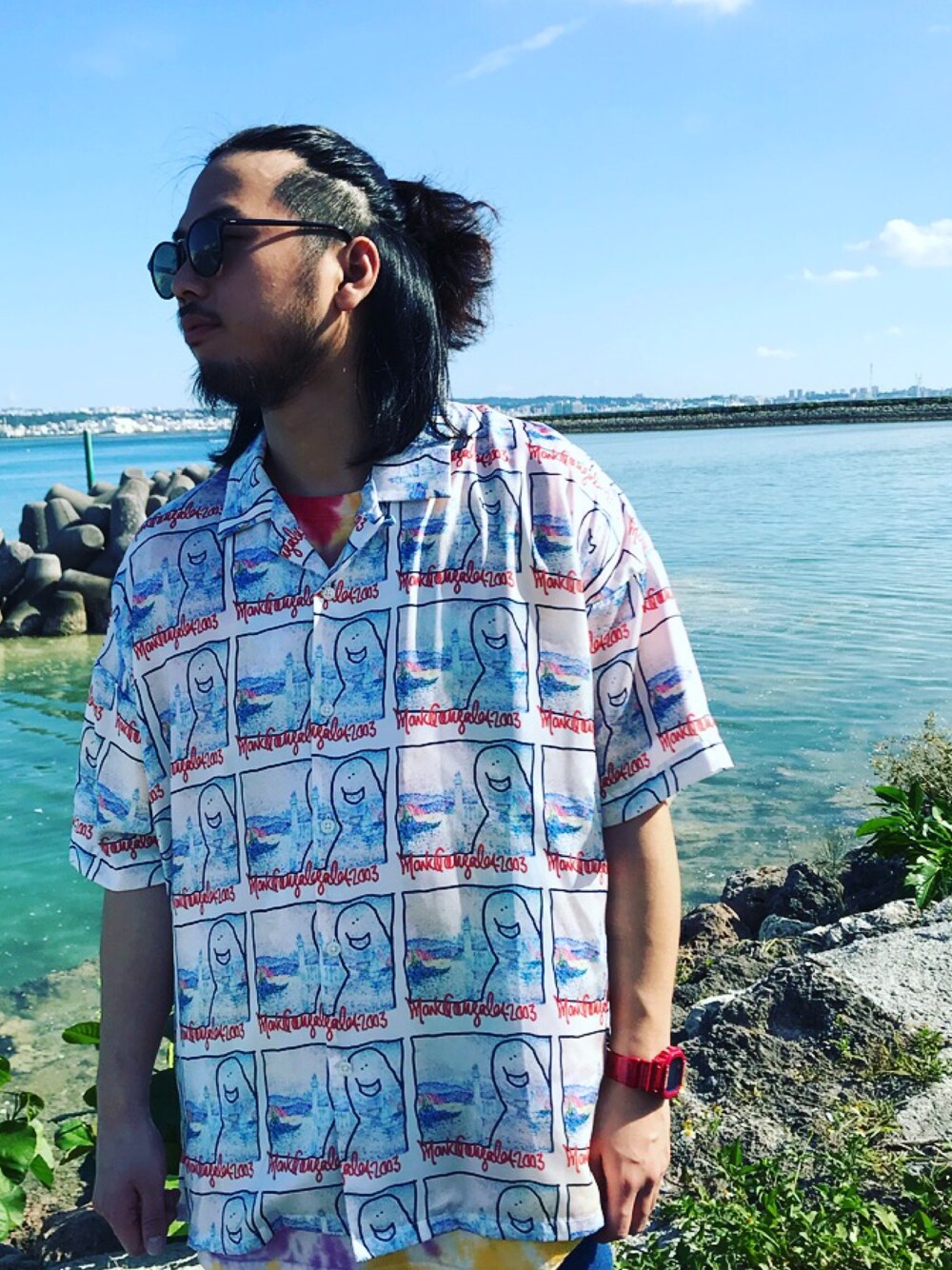 「Mark Gonzalesのアイテム（シャツ/ブラウス、ホワイト系）」を使った、coney11さん（メンズ・170cm）の夏コーディネートの1枚目の写真
