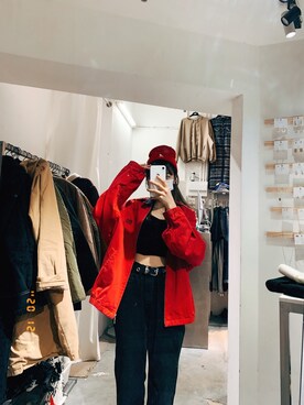 「red」｜「アイテム（ニットキャップ/ビーニー）」を使った、lymtaleさん（レディース・157cm）の冬コーディネート