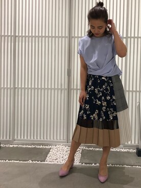 UNITED TOKYO プリーツスカート カラーブロック 花柄 チェック柄