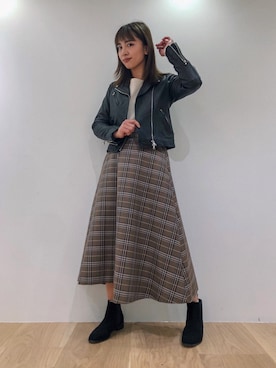 「PUBLIC TOKYO（パブリックトウキョウ）のアイテム（ライダースジャケット）」を使った、RINさん（レディース・164cm）の秋コーディネート