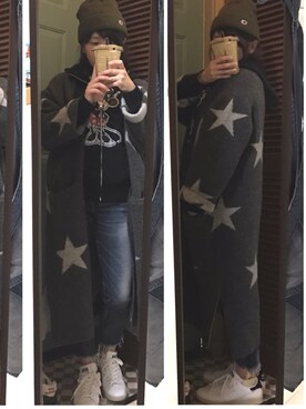 「Ungrid（アングリッド）のインディゴフレイドヘムストスリ（デニムパンツ）」を使った、Sатоко⋆*さん（レディース・156cm・20代）の冬コーディネート