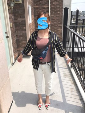 「アイテム（ボディバッグ/ウエストポーチ、ブルー系）」を使った、Sатоко⋆*さん（レディース・156cm）の夏コーディネート