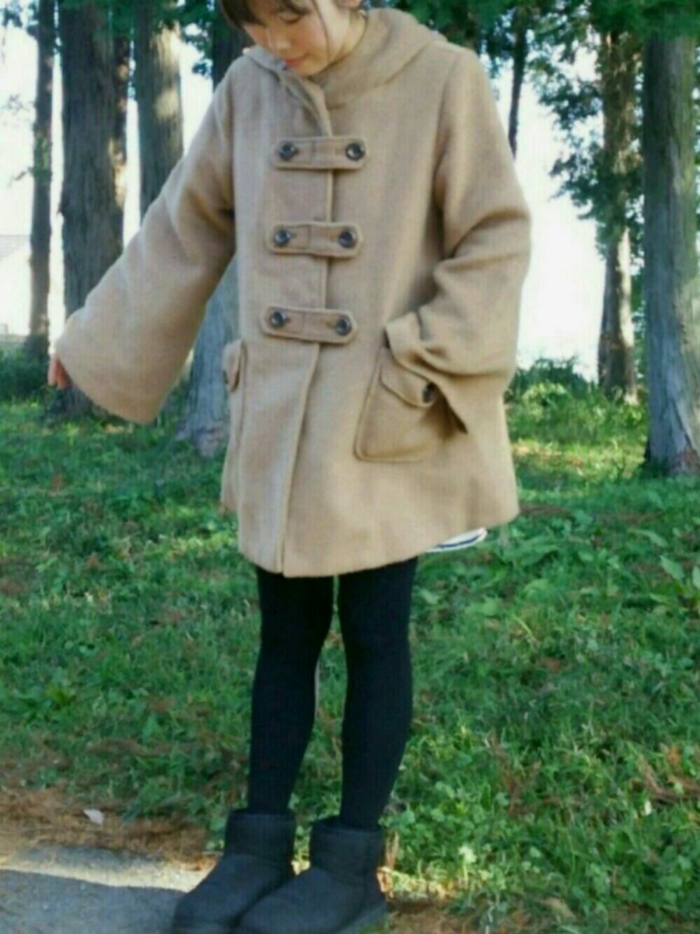 「UGG、アグ、ムートンブーツ、あけましておめでとうございます！、heliopole、SPIGA、ダッフルコート、UNIQLO、2017」｜「SPIGAのアイテム（ダッフルコート、ブラウン系）」を使った、ぱにさん（レディース・152cm）の冬コーディネートの1枚目の写真