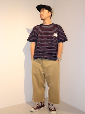 「RIPNDIP（リップンディップ）のアイテム」を使った、LHP福岡店 staffさん（メンズ・165cm）の夏コーディネート