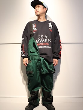 「ワークパンツ」｜「アイテム（オールインワン・サロペット）」を使った、LHP福岡店 staffさん（メンズ・165cm）の秋コーディネート