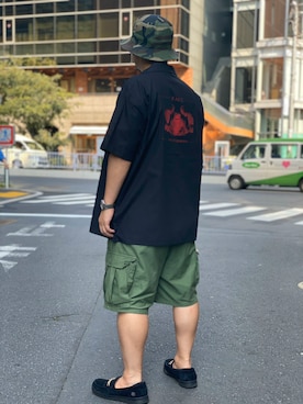 「Yohji Yamamoto（ヨウジヤマモト）のアイテム（帽子）」を使った、LHP福岡店 staffさん（メンズ・165cm）の夏コーディネート