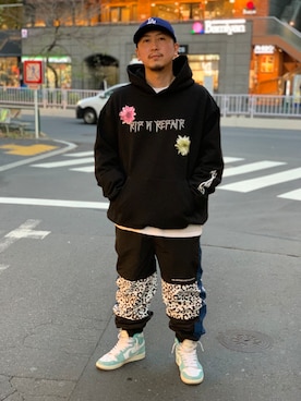 「BlackEyePatch（ブラックアイパッチ）のアイテム（パンツ）」を使った、LHP福岡店 staffさん（メンズ・165cm）の冬コーディネート