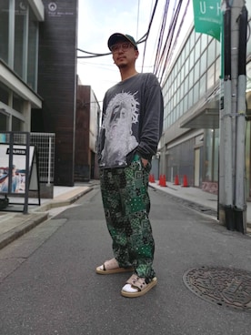 「WHITELAND（ホワイトランド）のWHITELAND/ホワイトランド/クリア伊達メガネ（サングラス）」を使った、LHP福岡店 staffさん（メンズ・165cm）の春コーディネート