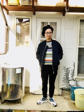 「ナイキ」｜「アイテム（ノーカラージャケット）」を使った、senaさん（レディース・150cm）の春コーディネート