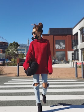 「アイテム（ストール/ショール）」を使った、Risa Konomiさん（レディース・155cm）の冬コーディネート