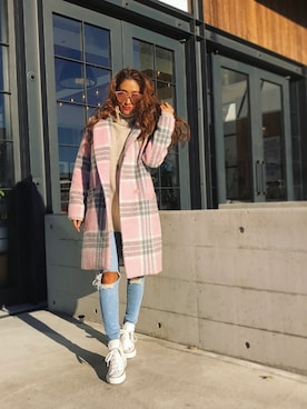 「アイテム（ダウンジャケット/コート、ピンク系）」を使った、Risa Konomiさん（レディース・155cm）の冬コーディネート