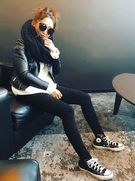 「アイテム（ストール/ショール）」を使った、Risa Konomiさん（レディース・155cm）の冬コーディネート