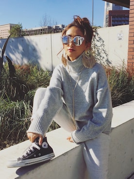 「ピアス」｜「アイテム（スニーカー）」を使った、Risa Konomiさん（レディース・155cm）の冬コーディネート