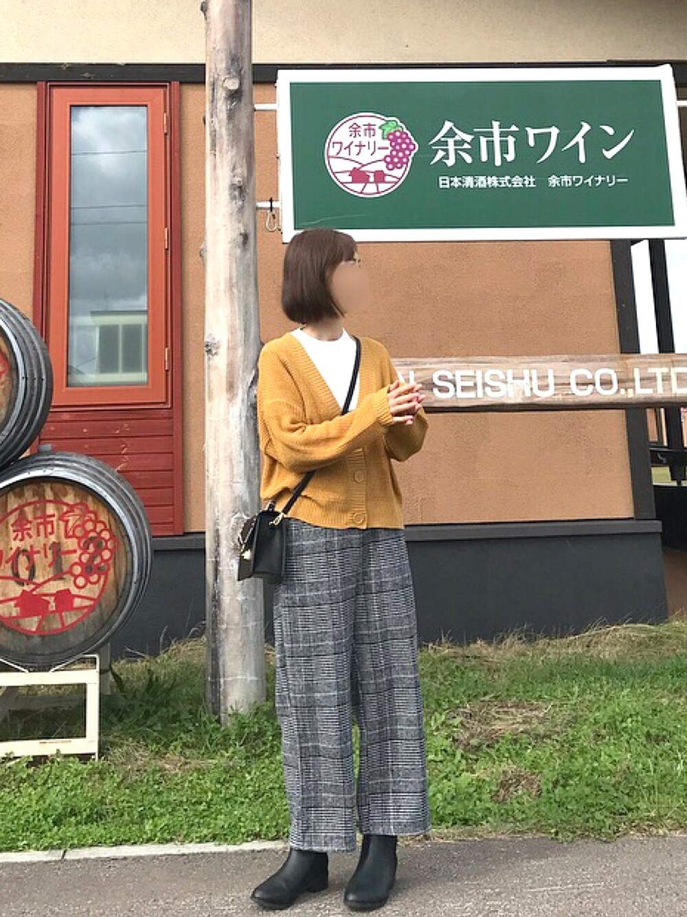 「シンプル、秋冬、カジュアル、プチプラコーデ、大人カジュアル、キレイめ、ニットカーディガン、チェック、グレンチェック」｜「しまむらのアイテム（カーディガン/ボレロ、オレンジ系）」を使った、hana☆さん（レディース・155cm）の秋コーディネートの1枚目の写真