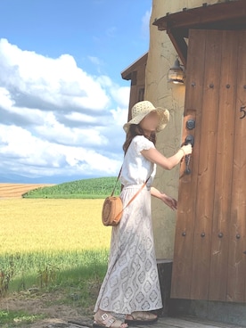 「155㎝コーデ」｜「アイテム（帽子）」を使った、hana☆さん（レディース・155cm）の夏コーディネート