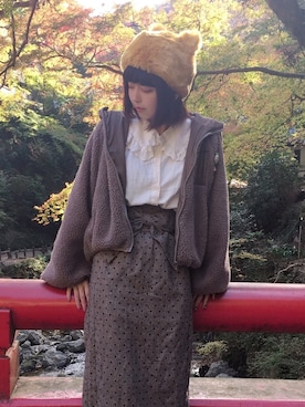 「猫」｜「アイテム（ブルゾン）」を使った、ﾅﾂｷさん（レディース・165cm）の秋コーディネート