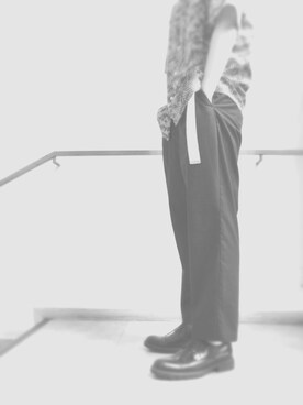 「UNIQLO（ユニクロ）のオープンカラーシャツ（柄・半袖）（シャツ/ブラウス、ブルー系）」を使った、HIROKIさん（メンズ・175cm）の夏コーディネート