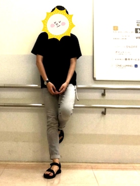 「niko and...（ニコアンド）の＜別注＞Hanes/BEEFYポケットTシャツ（Tシャツ/カットソー、ブラック系）」を使った、HIROKIさん（メンズ・175cm）の夏コーディネート