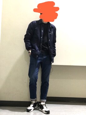 「Dickies（ディッキーズ）の【Dickies】コーチジャケット（ブルゾン、ブルー系）」を使った、HIROKIさん（メンズ・175cm）の冬コーディネート