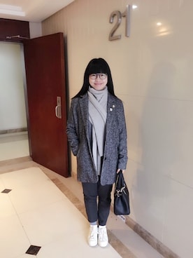 「Levi's（リーバイス）のアイテム（チェスターコート）」を使った、ジェーン ちゃんさん（レディース・158cm）の冬コーディネート