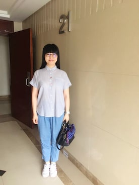 「通勤コーデ」｜「アイテム（雑貨/ホビー）」を使った、ジェーン ちゃんさん（レディース・158cm）の夏コーディネート