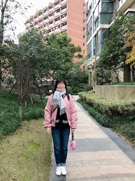 「秋冬」｜「アイテム（スタジャン）」を使った、ジェーン ちゃんさん（レディース・158cm）の冬コーディネート
