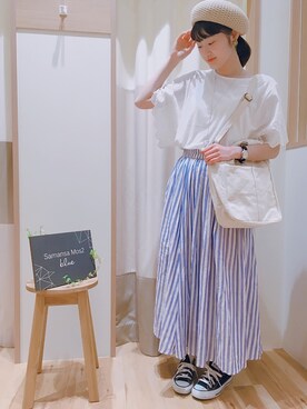「Samansa Mos2 blue（サマンサモスモスブルー）のアイテム（ハンチング/ベレー帽）」を使った、  n a oさん（レディース・158cm）の春コーディネート