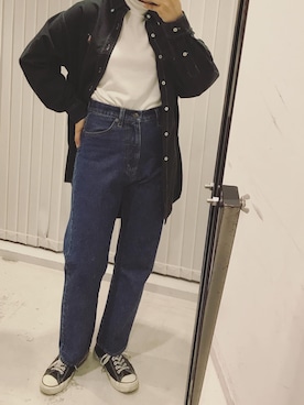 「ハイウエストデニム」｜akarinsさん（レディース・159cm）の冬コーディネート